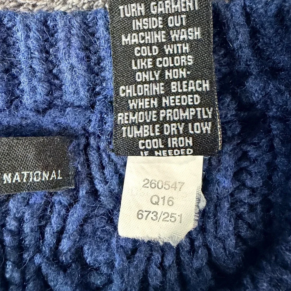 Moda International Navy Blue Cable Knit Wool Blend Crew Neck Tunic Sweater XL